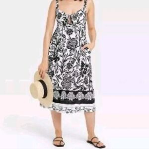 Knox Rose Black & White Floral Empire Midi Sundress,  Sz 4X NWT